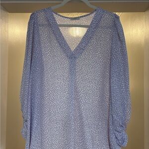 Lavender Speckled V-Neck Blouse | Ruched Sleeves | True to Size